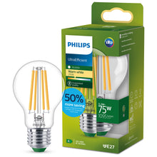 Carica l'immagine nel visualizzatore di Gallery, PHILIPS Ultra Efficient - Ultra energy saving lights, LED light source, 75W, A60, E27, warm white, clear