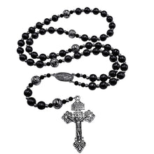Carica l'immagine nel visualizzatore di Gallery, Nazareth Store Rosario da uomo in ematite con perline nere in acciaio inox, medaglia miracolosa e croce del padre nostra, 50,8 cm, zinco, senza pietra preziosa