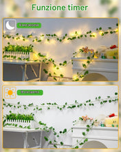 Carica l'immagine nel visualizzatore di Gallery, Dalugo Edera, catena luminosa a batteria, 2 m, 20 LED, edera, artificiale, con catena luminosa interna, verde, con timer