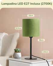 Carica l'immagine nel visualizzatore di Gallery, EDISHINE Lampada da Comodino, Paralume in Velluto, Base Metallo, Verde
