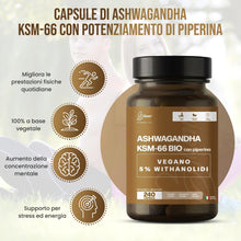 Carica l'immagine nel visualizzatore di Gallery, Ashwagandha KSM-66® con Piperina 240 Capsule 4 Mesi 600 mg al Giorno per Stress Cortisolo Sonno Focus Relax Equilibrio M