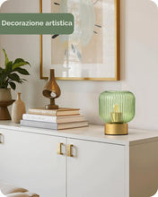 Carica l'immagine nel visualizzatore di Gallery, EDISHINE Lampada Tavolo E27, Paralume Vetro Verde, Base Metallo Dorata