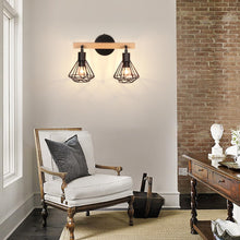 Carica l'immagine nel visualizzatore di Gallery, iDEGU 2 Luci Applique da Parete Interno Industrial Vintage E14 Lampada da Parete in Metallo e Legno Orientabile Lampada 