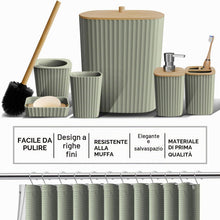 Carica l'immagine nel visualizzatore di Gallery, Clara Clark - Set di accessori da bagno, 20 pezzi, set di tende da doccia, scopino per WC, cestino della spazzatura e dispenser di sapone, colore verde salvia.