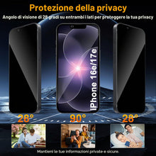 Carica l'immagine nel visualizzatore di Gallery, Vanrain Pellicola Privacy per iPhone 17e/16e, 2 Pezzi Anti Spy Vetro Temperato Con Installazione Automatica, Protezione 