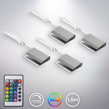 Carica l'immagine nel visualizzatore di Gallery, B.K.Licht Set illuminazione LED per ripiani in vetro, 4 Clip LED RGB, Illuminazione vetrinette, incl. telecomando RGB co
