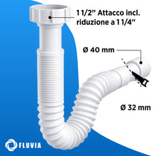 Carica l'immagine nel visualizzatore di Gallery, Sifone flessibile ed estensibile universale per scarico - 1 1/4" e 1 1/2" con uscita Ø32/40 mm - Tubo regolabile antiodo