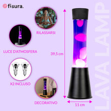 Carica l'immagine nel visualizzatore di Gallery, Fisura - Lampada lava viola. Base nera, liquido viola e lava bianca. Lampada di lava a effetto rilassante. Con lampadina