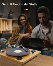 Carica l'immagine nel visualizzatore di Gallery, VIFLYKOO Bluetooth Vintage Vinyl Turntable 3 Speeds 33/45/78 RPM with 2 Integrated Speakers and Digital Encoder, Belt Transmission, RCA/AUX/Headphone/LP -Natural Wood