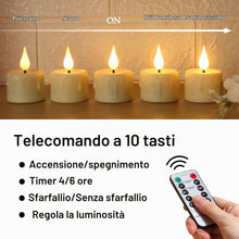 Carica l'immagine nel visualizzatore di Gallery, FREEPOWER 6 candele lumini LED ricaricabili con telecomando timer tremolante, luce bianca calda, dimmerabili, candele el