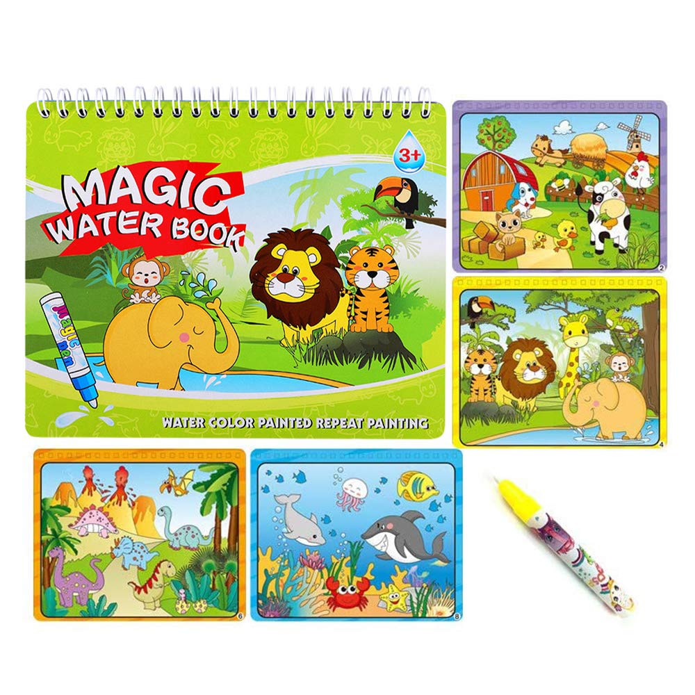 Sipobuy Magic Water Drawing Book Libro da colorare Acqua Doodle con Magic Pen Painting Board per Bambini Istruzione Drawing Toy (Animal World)