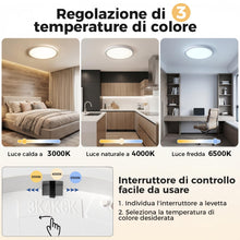Carica l'immagine nel visualizzatore di Gallery, FUPE 3 Temperature Plafoniera LED Soffitto 32W Lampada da Soffitto, 3000K/4000K/6500K Ø40cm 3200lm con Gancio di Sicurez