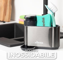Carica l'immagine nel visualizzatore di Gallery, Vileda Sink Organizer con Dispenser di Sapone in Acciaio Inox - Porta Spugne da Cucina indipendente - Organizer Lavastoviglie con Dispenser di Sapone per Spugne e Spazzole - Durevole e Antiruggine