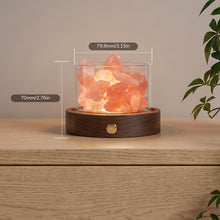 Carica l'immagine nel visualizzatore di Gallery, Lampada sale rosa senza fili con base noce ricaricabile regalo