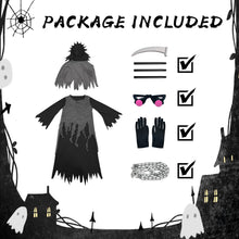 Carica l&#39;immagine nel visualizzatore di Gallery, Tosekry Costume Halloween Bambino Vestito Halloween Bambino, Costumi Halloween Bambini Halloween Costume Bambino con Falce, Occhiali Luminosi e Catene (8-10 anni)