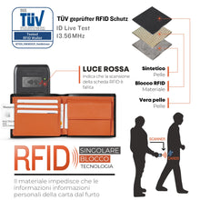 Carica l'immagine nel visualizzatore di Gallery, TEEHON® Portafoglio Uomo Slim Vera Pelle Blocco RFID, con Tasca Portamonete,2 Scomparti Banconote,10 Porta Carte di Credito, Portachiavi. Portafogli Piccolo Sottile-nero e arancione