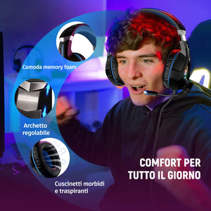 Ozeino Cuffie Gaming per Ps4 Ps5 PC Xboxone, Cuffie con Microfono Cancellazione del Rumore, 3D Surround Sound, Cuffie Comfort con LED RGB