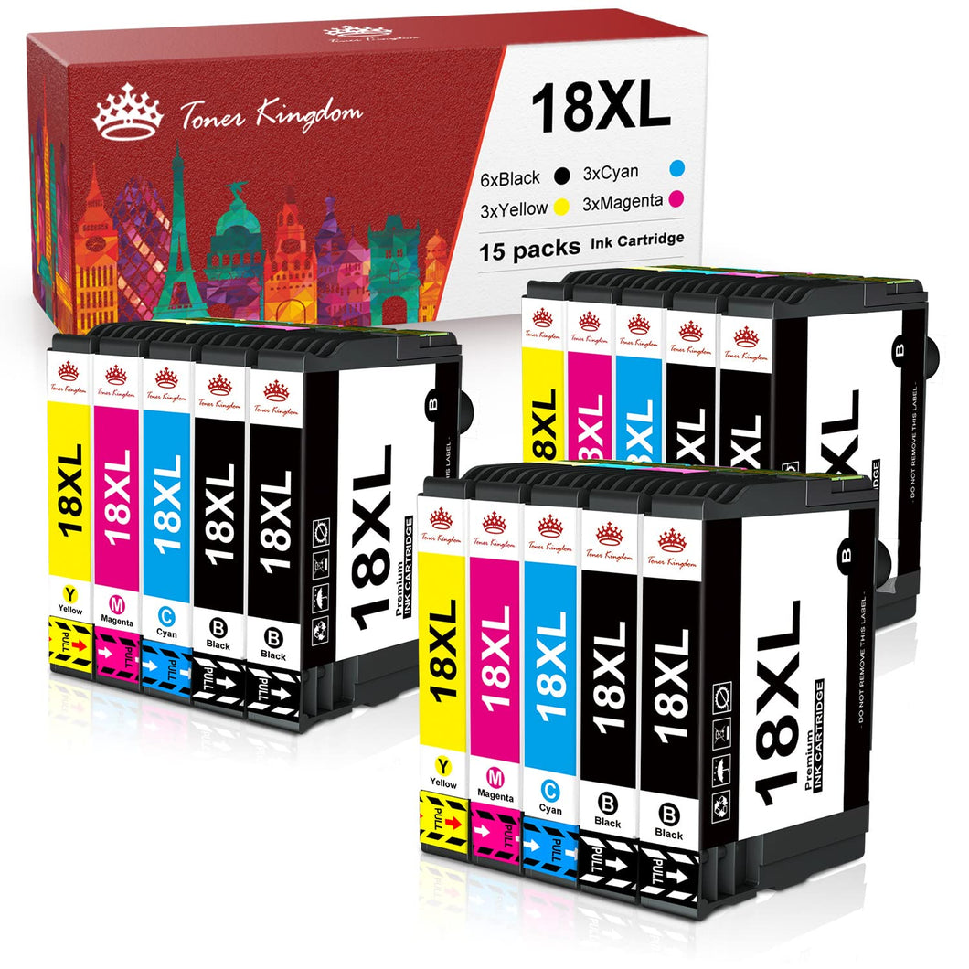 Toner Kingdom 18XL Cartucce d'inchiostro per Epson 18XL 18 XL Compatibile con Epson Expression Home XP-212 XP-322 XP-102 XP-422 XP-225 XP-412 XP-425 XP-312 XP-325 (6 Nero 3 Ciano 3 Magenta 3 Giallo)