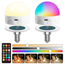 Carica l'immagine nel visualizzatore di Gallery, Lampadina Ricaticabile USB E14 con Telecomando, RGB+3 Temperature di Colore+1800K Modalità Notturna Dimmerabile, per Cam