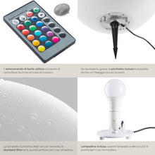 Carica l'immagine nel visualizzatore di Gallery, tectake® Lampada da terra Sfera LED, luce RGB da esterno e interno, telecomando, 16 colori, 1200 lumen, IP44 water proof, polietilene, luci giardino arredo esterno, piedini - M - Ø 40 x 40 cm