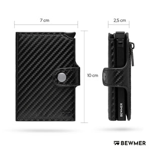 BEWMER Porta Carte di Credito 2 | Portafoglio Slim da Uomo e Donna con Rfid Protection Anticlonazione | Porta Tessere e Soldi con Portamonete (Nero Carbon)