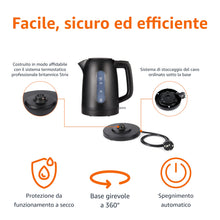 Carica l'immagine nel visualizzatore di Gallery, Amazon Basics Bollitore Elettrico 1,7L, 2200 W, Senza BPA con Base a 360°, Spegnimento Automatico e Filtro Anticalcare E