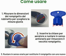 Carica l'immagine nel visualizzatore di Gallery, Chiave di rimozione per aeratore del rubinetto con 4 dimensioni e 4 pezzi di aeratori per rubinetto M 16,5 18,5 21,5 24
