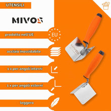 Carica l'immagine nel visualizzatore di Gallery, Mivos 2 x Spatole Angolari Antiruggine 80 x 60 mm - Cazzuola Angolare Interna ed Esterna in Acciaio Inox - Cazzuola per 
