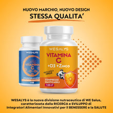 Carica l'immagine nel visualizzatore di Gallery, Vitamina C D Zinco, Masticabile gusto Arancia, per Bambini ed Adulti, Vitamina C 1000mg, Vitamina D3 2000 UI e Zinco 5mg in 2 cpr, WE Salus