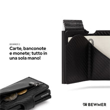 Carica l&#39;immagine nel visualizzatore di Gallery, BEWMER Porta Carte di Credito 2 | Portafoglio Slim da Uomo e Donna con Rfid Protection Anticlonazione | Porta Tessere e Soldi con Portamonete (Nero Carbon)