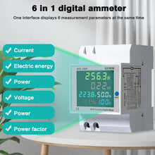 Carica l'immagine nel visualizzatore di Gallery, DEWIN Contatore Energia Elettrica Monofase, 6 in 1 Multifunzione Misuratore Consumo Elettrico 100A AC 40-300V Wattmetro 
