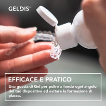 Carica l'immagine nel visualizzatore di Gallery, GELDIS® Daily Cleanser - Geldis Gel Detergente Igienizzante e Sbiancante per l’igiene quotidiana di Mascherine Trasparenti Apparecchi Ortodontici Protesi Dentarie e Bite (1 Gel)