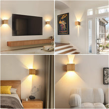 Carica l'immagine nel visualizzatore di Gallery, Applique da Parete Interno LED 6W Legno, Lampada da Parete Moderno, Applique da Muro Bianco Caldo 3000K Luce Up Down Vin