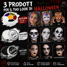 Carica l'immagine nel visualizzatore di Gallery, Trucchi Bianco Nero Halloween Make Up Adulti Bambini Sangue Finto Kit