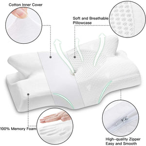 Elviros Cuscino in Memory Foam Ortopedico Cervicale per Dolore al Collo Cuscino Ergonomico per Dolore alla Spalla Cuscino di Sostegno del Collo, Bianca, 53.8 x 11/9 x 33 cm