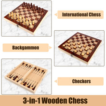 Carica l&#39;immagine nel visualizzatore di Gallery, talifoca 3 in 1 Scacchiera in Legno, Scacchiera Pieghevole Chess Board Set, pieghevole portatile set scacchiera, per bambini adulti festa di viaggio 29x29 cm