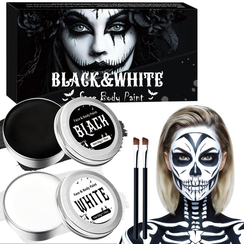 Halloween Trucco Bianco e Nero, 50g x 2Pezzi Pittura del Viso Corpo, Trucca Bimbi Viso, Truccabimbi, Impermeabile e di Lunga Durata, Adatto per il Trucco Teatrale, Halloween, Carnevale