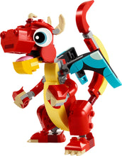 Carica l&#39;immagine nel visualizzatore di Gallery, LEGO Creator 3 in 1 Drago Rosso, Giochi per Bambini e Bambine da 6 Anni Fan degli Animali, Action Figure Ricostruibile in Pesce con Pinne Mobili e Fenice Giocattolo, Idea Regalo di Compleanno 31145