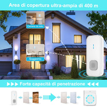 Carica l'immagine nel visualizzatore di Gallery, AIMAX Campanello Senza Fili Da Esterno con 2 Trasmettitori e 1 Ricevitore,Portata 400m,Wireless Doorbell,IP55 Impermeabi