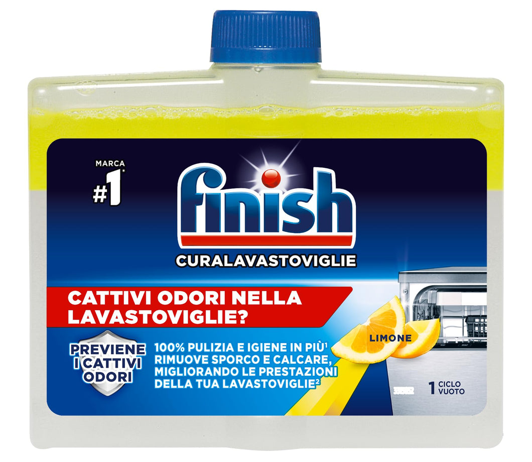 Finish Curalavastoviglie, Additivo Lavastoviglie, 1 Prodotto per Pulizia Lavastoviglie da 250 ml, Cura Lavastoviglie al Limone