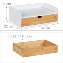 Carica l'immagine nel visualizzatore di Gallery, Relaxdays Organizer da Scrivania, 1 Cassetto, Ripiano per Documenti DIN A4, Bambù, HLP: 11 x 32 x 22 cm, Bianco/Naturale