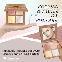 Carica l&#39;immagine nel visualizzatore di Gallery, Palette Illuminante Viso Make Up Polvere - Prime Glow Highlighter Makeup Bronzer Palette - 4 Colori Satinati Altamente Pigmentati Con Specchio - Vegano, Non Testato Sugli Animali