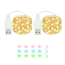 Carica l'immagine nel visualizzatore di Gallery, 2 x luce stringa LED, 20 x LED 2M / 6.6Ft esterno/interno alimentatore USB impermeabile per camera da letto, cortile, ma