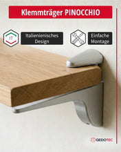 Carica l'immagine nel visualizzatore di Gallery, Gedotec Design Reggimensola in vetro - Argento opaco | 2 pezzi - staffa reggimensola per carichi pesanti | PINOCCHIO | m
