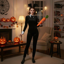 Carica l'immagine nel visualizzatore di Gallery, Set costume da coniglietto da donna, con orecchie da coniglio, fascia per capelli, collare, papillon, polsini e coda da 