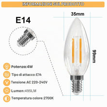 Carica l'immagine nel visualizzatore di Gallery, Lampadine Filamento LED E14 4W = 40W 495LM Bianca Calda 2700K 6 Pezzi
