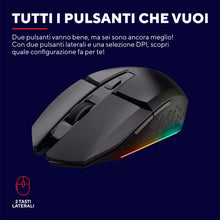 Carica l&#39;immagine nel visualizzatore di Gallery, Trust Gaming GXT 110 Felox Mouse Gaming Wireless Ricaricabile, 80 Ore di Autonomia, 800-4800 DPI, Illuminazione LED, 6 Pulsanti, Mouse Senza Fili RGB per Computer, Laptop, Windows - Nero
