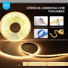 Carica l'immagine nel visualizzatore di Gallery, KSIBNW Striscia LED COB 24V Autoadesiva, 5M Strip Luci Bianco Freddo 6000K 320LEDs/M Flessibile Strisce LED Larghezza 8m