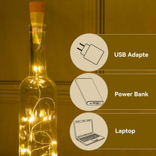 Carica l'immagine nel visualizzatore di Gallery, Luci bottiglia con tappo USB ricaricabile, 2 m 20 LED filo rame, luce fatata per decorazioni natalizie, feste, matrimoni