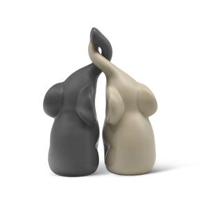 Coppia armoniosa di elefanti in ceramica in beige e grigio - Scultura moderna, coppia di due singoli elefanti - Statuetta decorativa alta 16 cm - Elefante come perfetta idea regalo